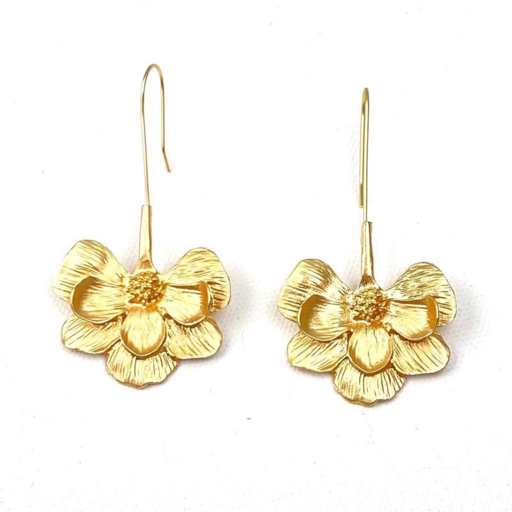 Zara Zinnia Flower Boho Gold Dangle Big Long Drop Earrings - Picture 2 of 15